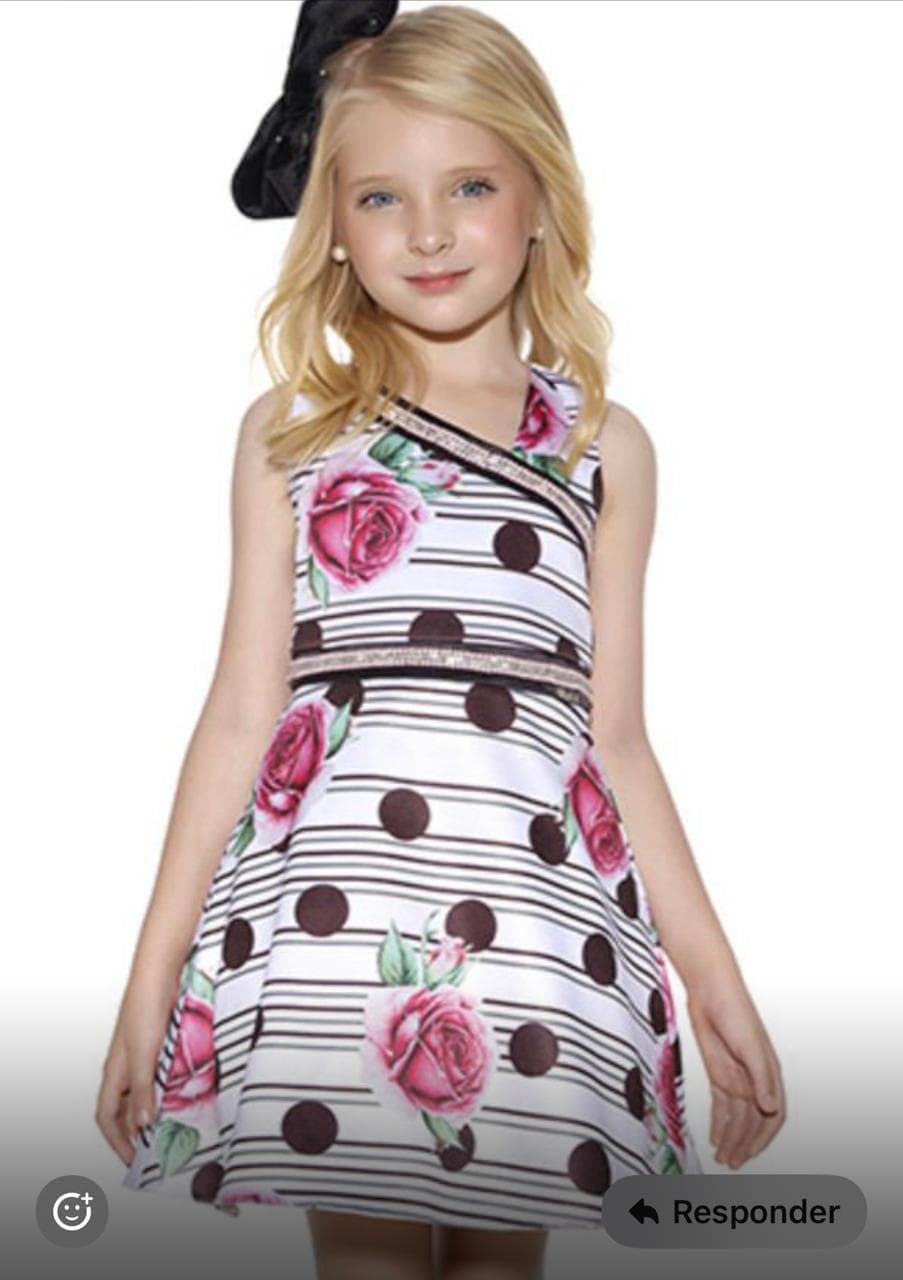 Vestido de Festa Infantil Moderno Diforini | Mix de Estampas Floral e Poá - 011540