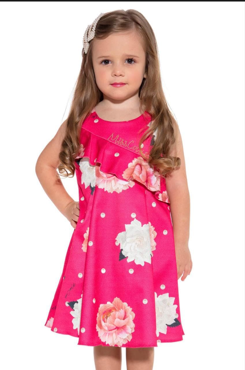 Vestido Miss Cake Infantil Pink Floral Trapézio